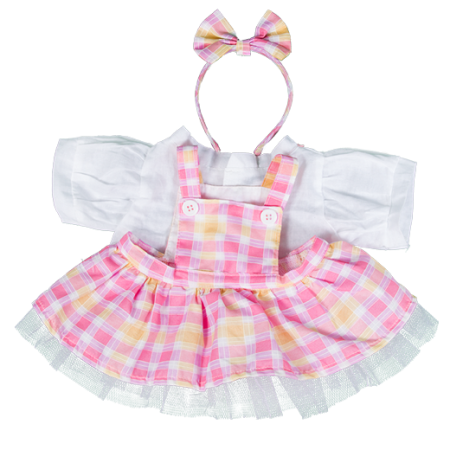 Plaid Pinafore with Bow Headband